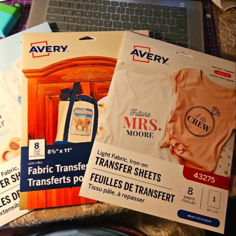 3 avery transfer sheets iron on